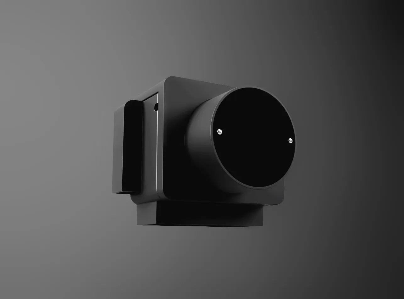 A compact, matte-black Queues sensor
